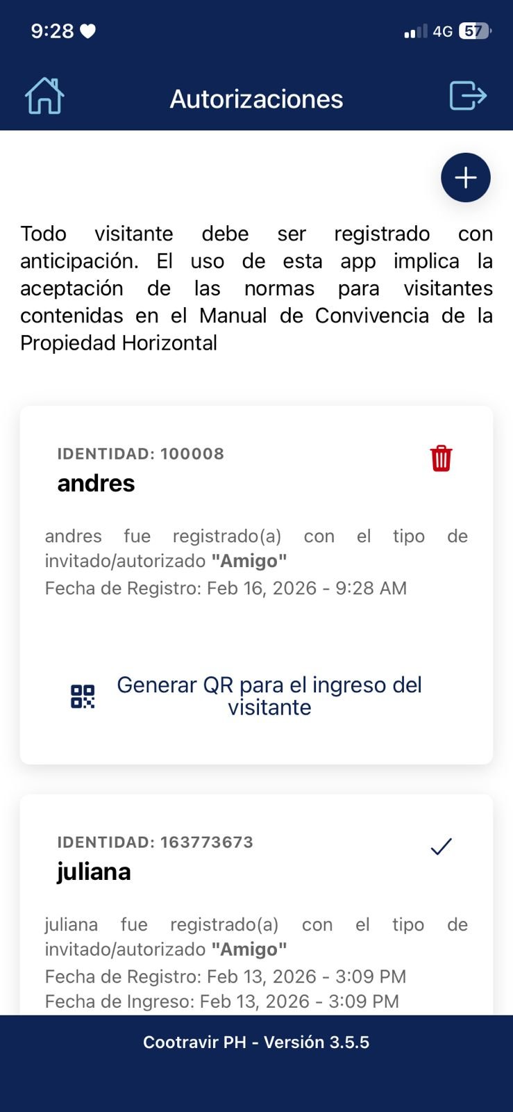 Lista de autorizaciones con botón Generar QR